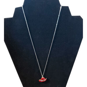 Red Cowboy Hat Pendant Necklace One Size
